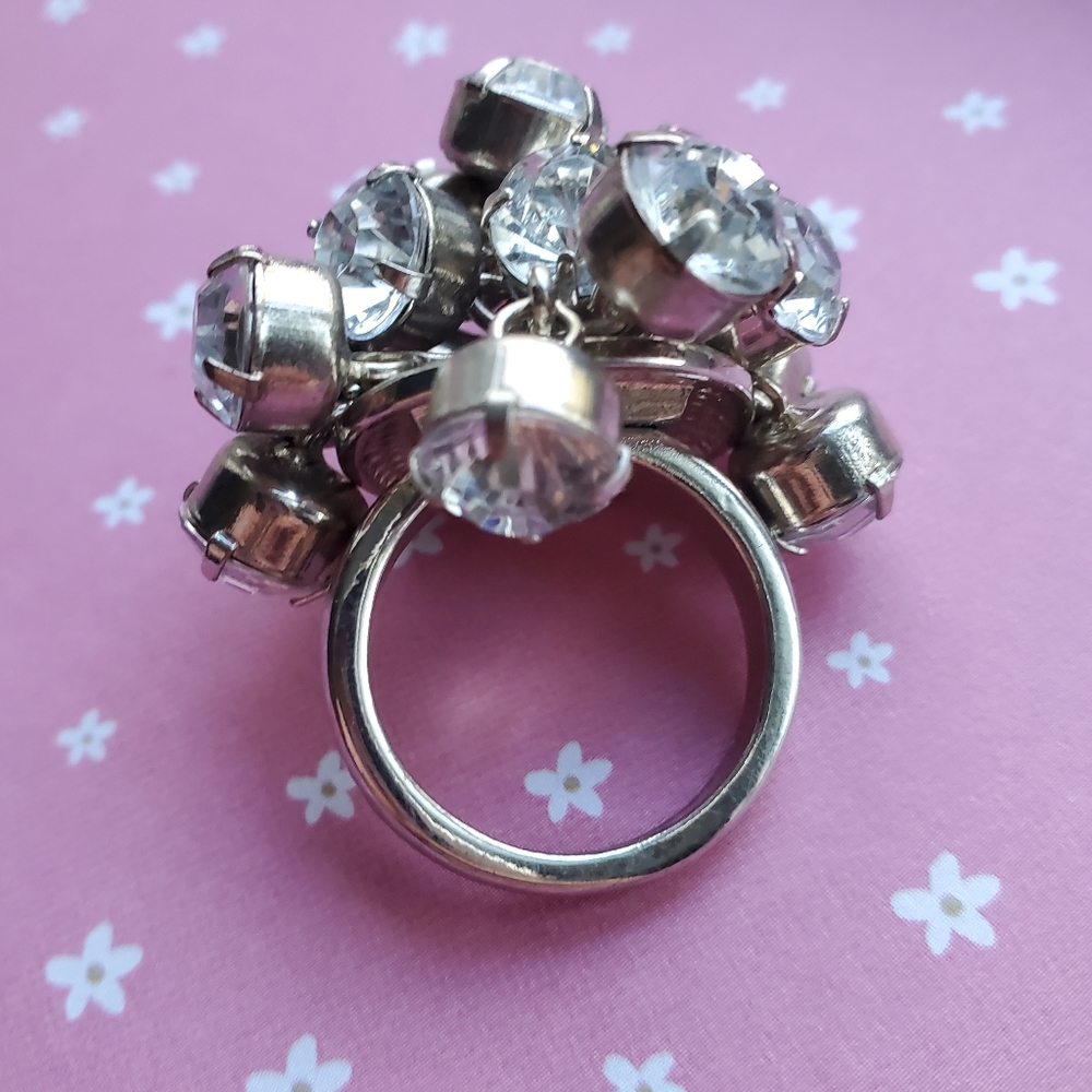 Crazy Bobble Confetti Ring - Clear Rhinestones - Size 8